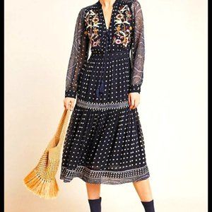 Anthropologie Maeve Cassidy Embroidered Midi Dress PETITE 6